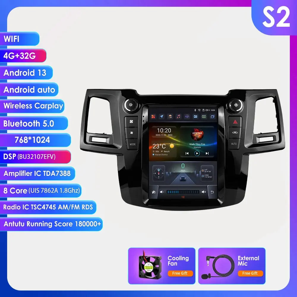 TToyota Fortuner Vigo Hilux 2005-2014 9,7" Android 14 Carplay Android auto wireless wifi bt gps 4g AUTMQD6Z