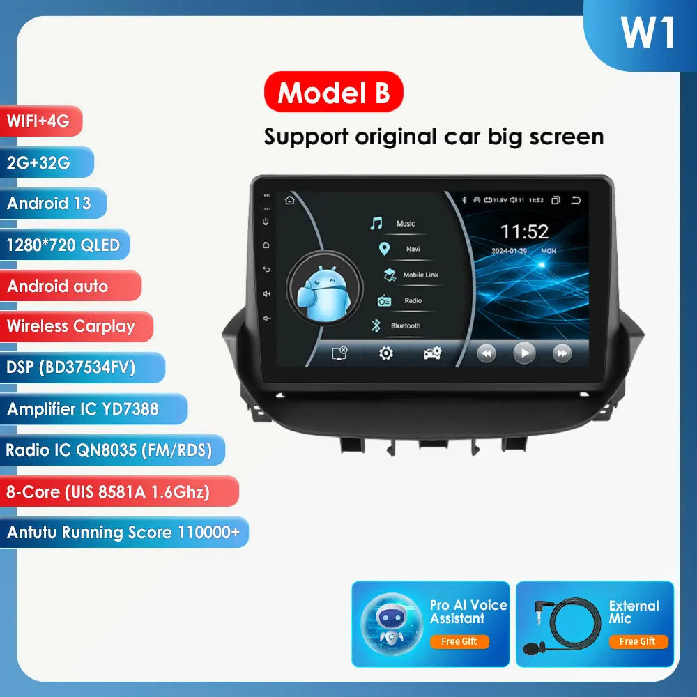 Renault Laguna 2 2001-2007 9" Android 14 Carplay Android auto wireless wifi bt gps 4g AUTMTAL9