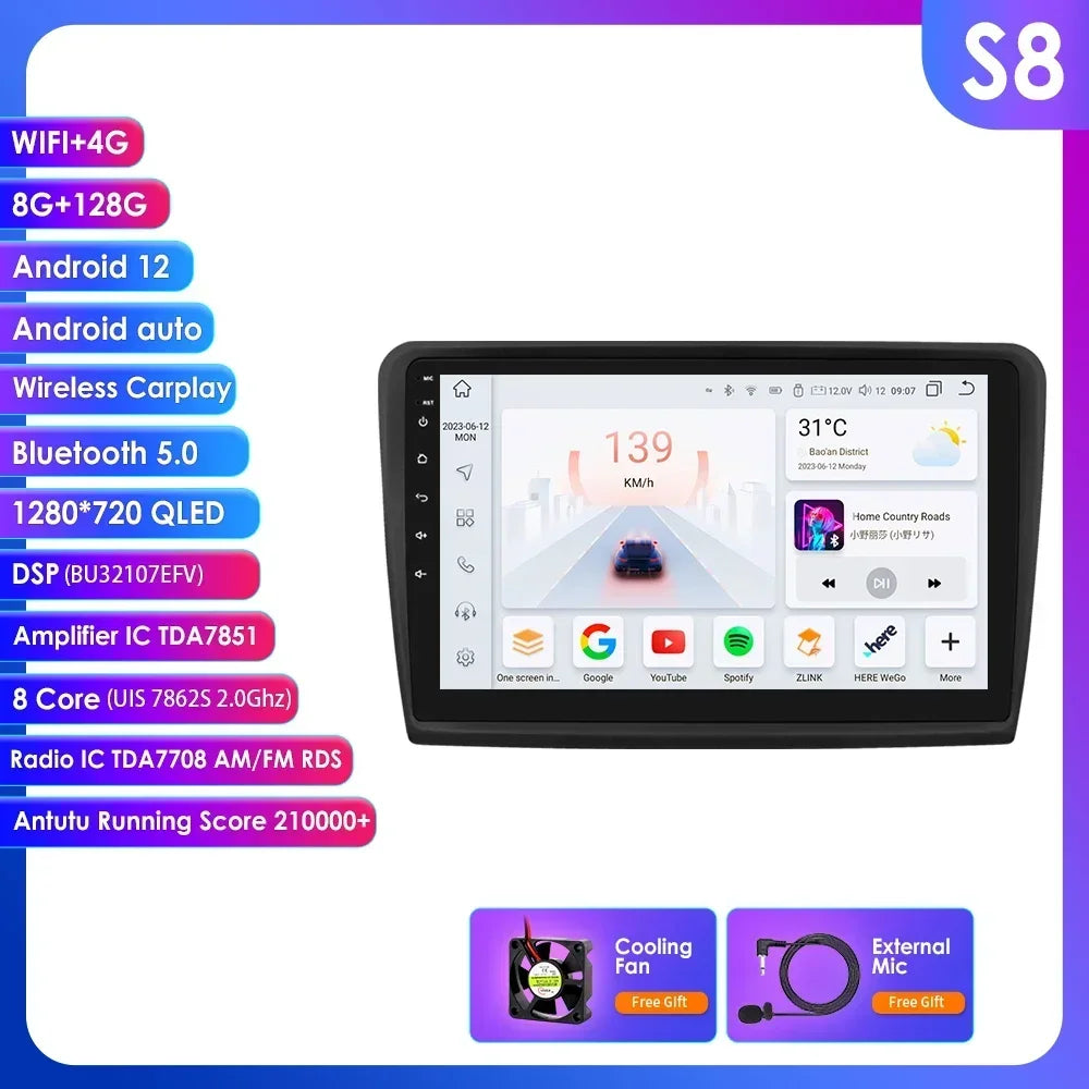 Skoda Superb 2 B6 2008 - 2015 9" Android 14 Carplay Android auto wireless wifi bt gps 4g AUTMEW7F