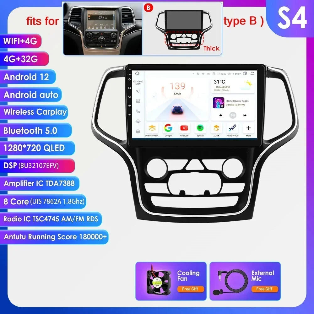 Jeep Grand Cherokee WK2 2014-2022 9" Android 14 Carplay Android auto wireless wifi bt gps 4g AUTMFH0Y
