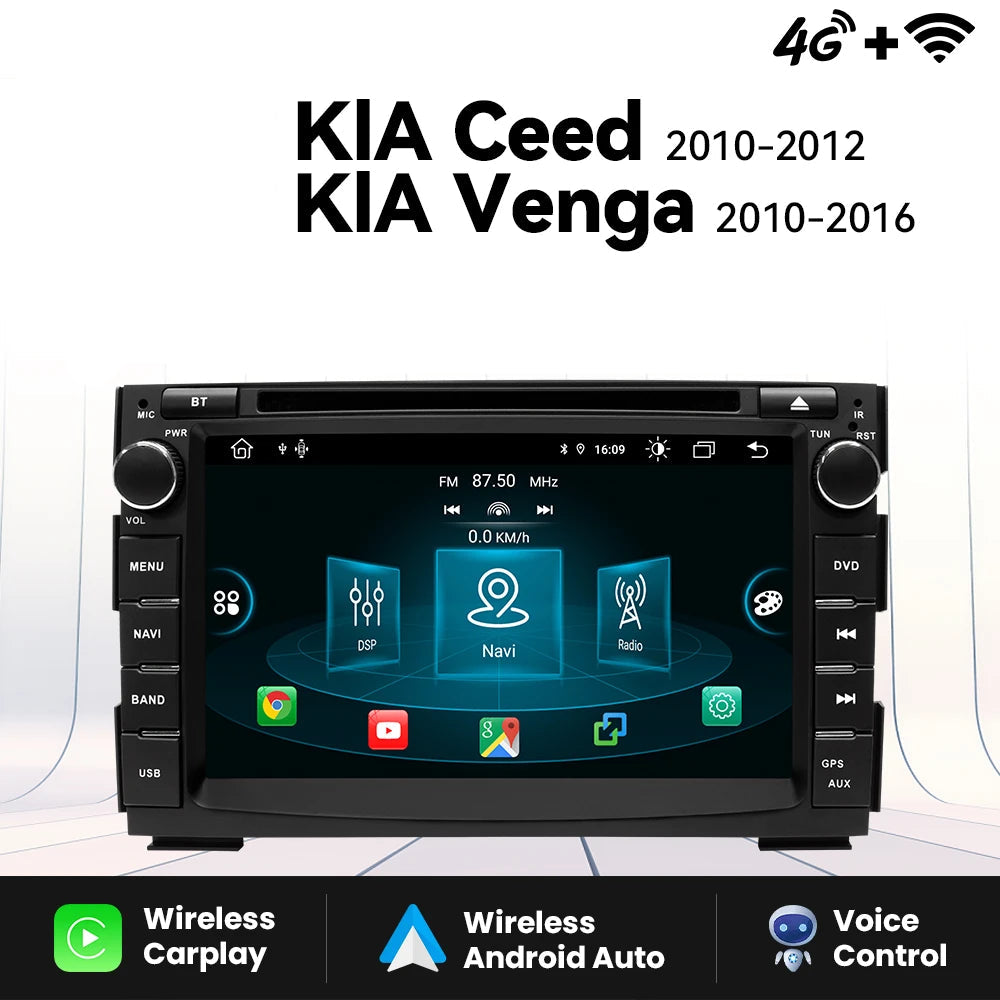 Kia Ceed 2010 -2012 Venga Android 7" Android 14 Carplay Android auto wireless wifi bt gps 4g AUTM9N0X