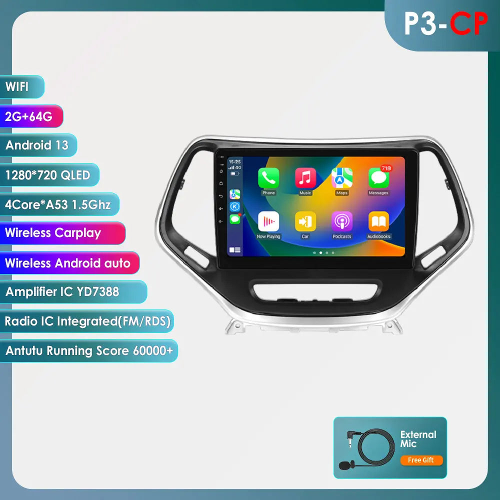 Jeep Cherokee 5 KL 2015 - 2018 9" / 10,33" Android 14 Carplay Android auto wireless wifi bt gps 4g AUTMHSWS