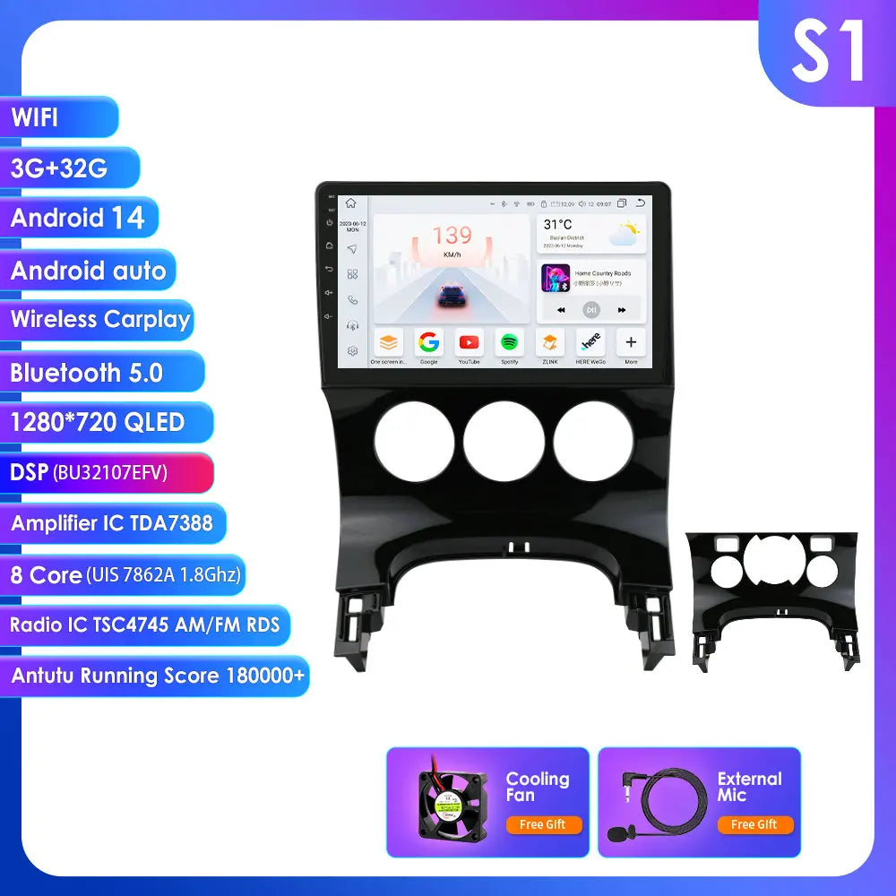 Peugeot 3008 5008 2009-2015 9" Android 14 Carplay Android auto wireless wifi bt gps 4g AUTMGA43
