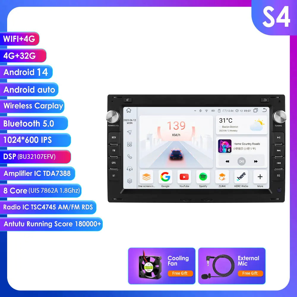 VW Golf 4 Passat POLO Transport T5 Multivan Seat Jetta 7" Android 14 Carplay Android auto wireless wifi bt gps 4g AUTMY82N