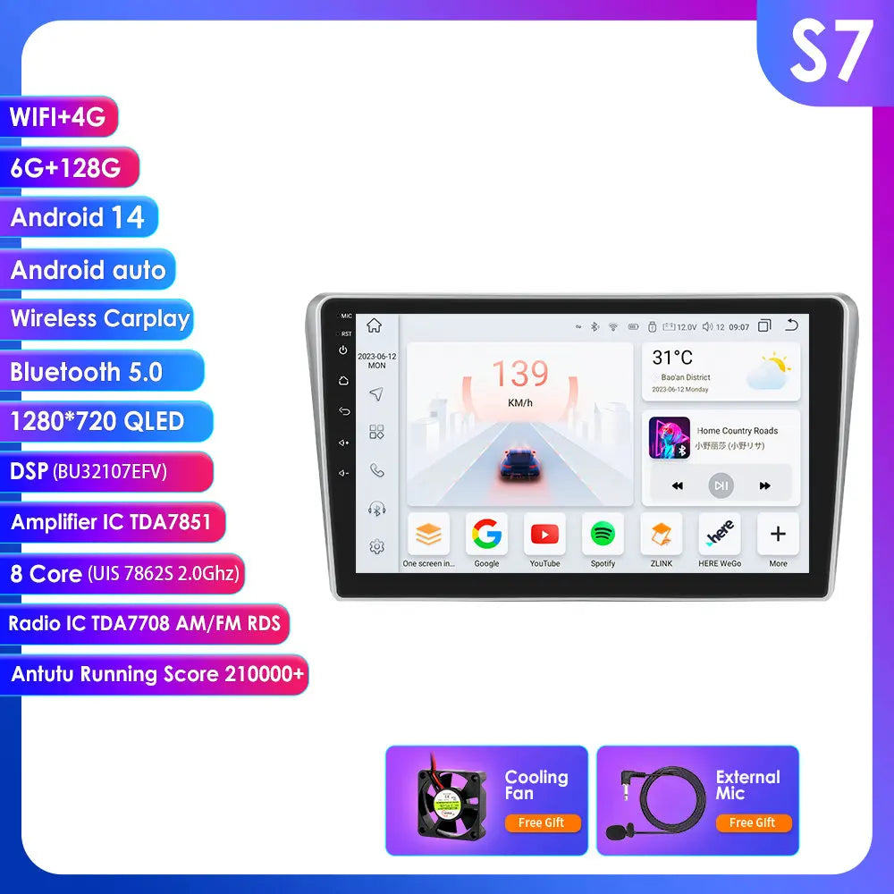 Toyota Avensis T25 2002- 2008 9" Android 14 Carplay Android auto wireless wifi bt gps 4g AUTM01HZ