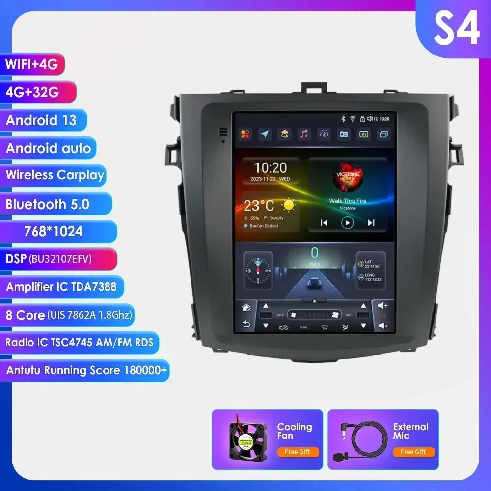 Toyota Corolla E140 / E150 2006 - 2013 9.7" Android 14 Carplay Android auto wireless wifi bt gps 4g CRLTYTE2