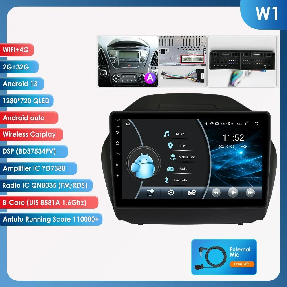 Hyundai Tucson 2 LM IX35 2009-2015 9" / 10,33" Android 14 Carplay Android auto wireless wifi bt gps 4g AUTMKXK8