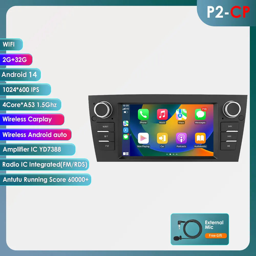 BMW E90/E91/E92/E93 3 Series 2006-2012 7" Android 14 Carplay Android auto wireless wifi bt gps 4g AUTM70P3
