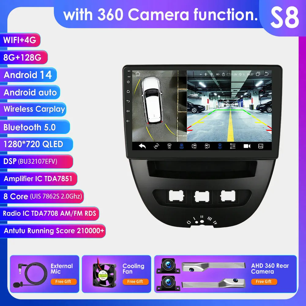 Peugeot 107 Toyota Aygo Citroen C1 9" Android 14 Carplay Android auto wireless wifi bt gps 4g AUTMH3FI