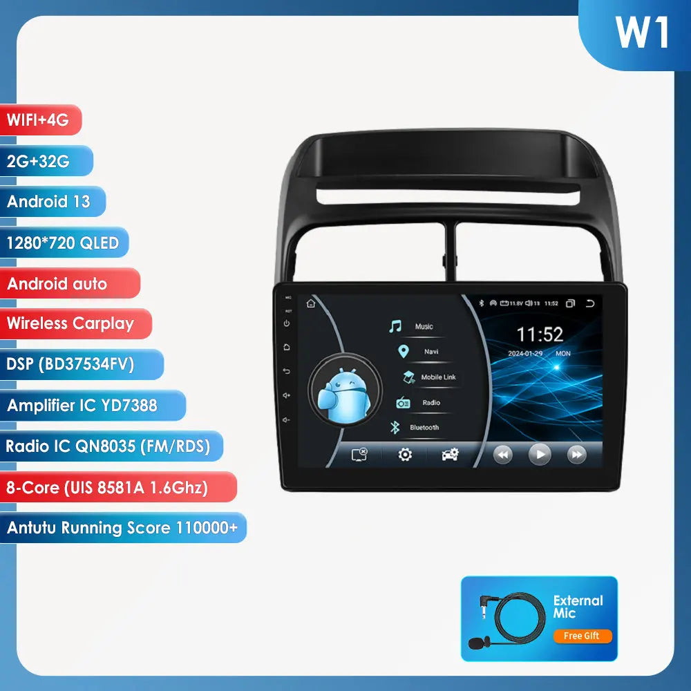 Fiat Grande Punto Linea 2007 - 2012 9" Android 14 Carplay Android auto wireless wifi bt gps 4g AUTMV7JC