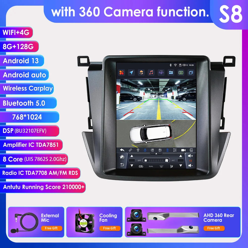 Toyota RAV4 Rav 4 2013-2018 9" Android 14 Carplay Android auto wireless wifi bt gps 4g AUTMKC1N