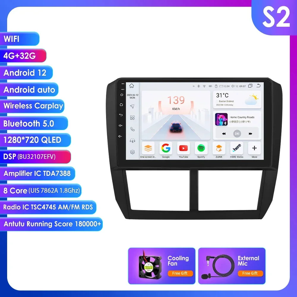 Subaru Forester 3 SH 2007-2013 Impreza WRX " Android 14 Carplay Android auto wireless wifi bt gps 4g AUTMFSTSB