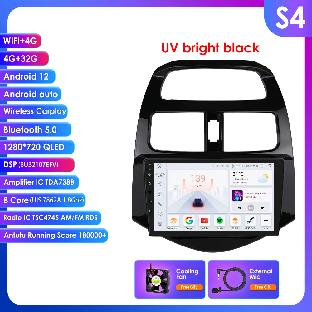 Chevrolet Spark Beat Matiz Creative 2010-2014 9" Android 14 Carplay Android auto wireless wifi bt gps 4g AUTMTPT1