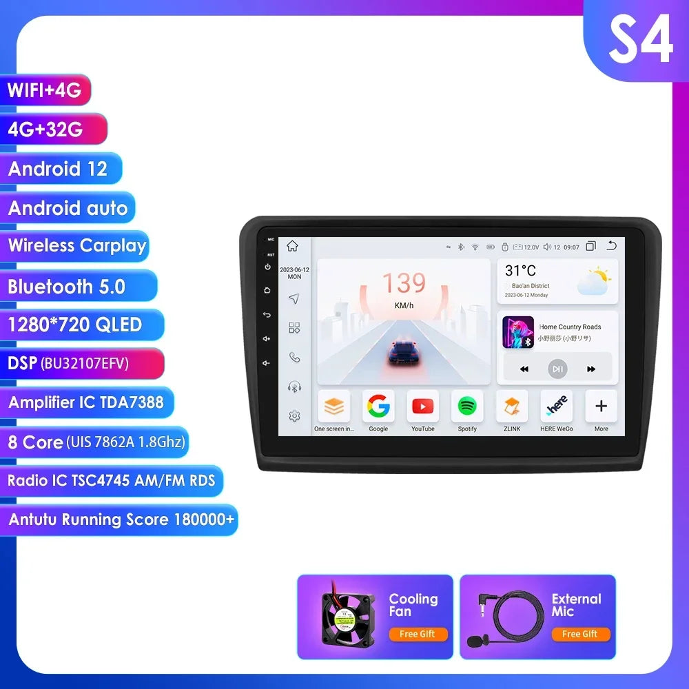 Skoda Superb 2 B6 2008 - 2015 9" Android 14 Carplay Android auto wireless wifi bt gps 4g AUTMEW7F
