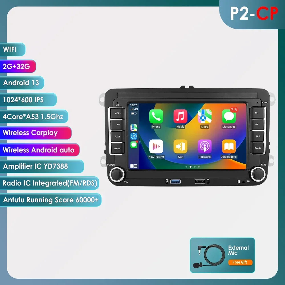 VW / Volkswagen Golf 5 6 Passat B7 B6 Skoda Seat Octavia Polo Tiguan Jetta 7" Android 14 Carplay Android auto wireless wifi bt gps 4g AUTM69U1