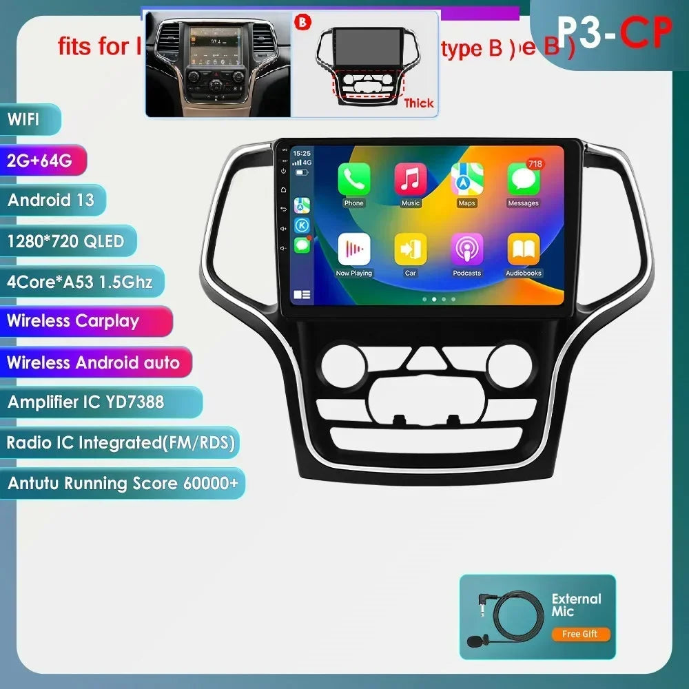 Jeep Grand Cherokee WK2 2014-2022 9" Android 14 Carplay Android auto wireless wifi bt gps 4g AUTMFH0Y
