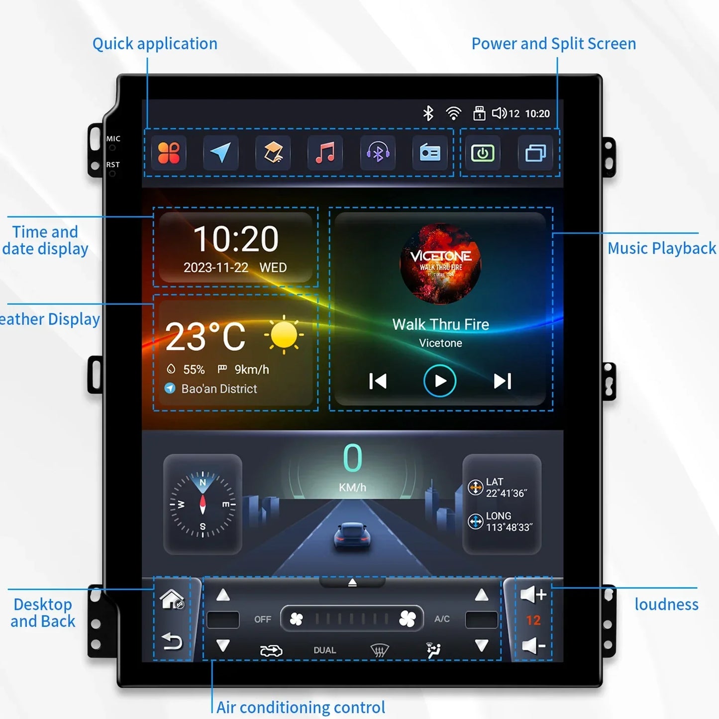 Hyundai Santa Fe 2 2006-2012 9,7" Android 14 Carplay Android auto wireless wifi bt gps 4g AUTM19VI