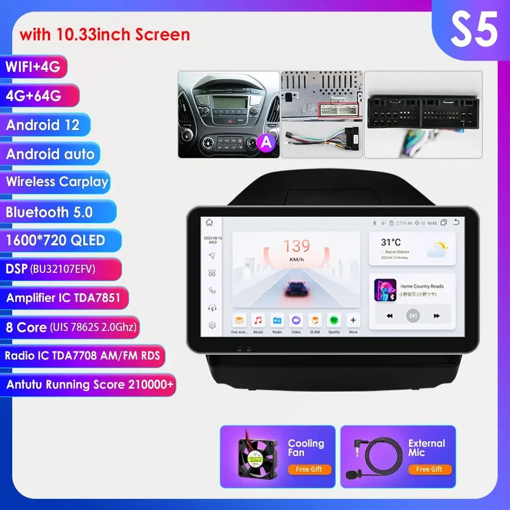 Hyundai Tucson 2 LM IX35 2009-2015 9" / 10,33" Android 14 Carplay Android auto wireless wifi bt gps 4g AUTMKXK8