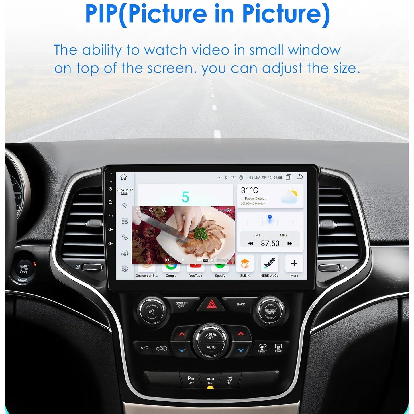 Jeep Grand Cherokee WK2 2014-2022 9" Android 14 Carplay Android auto wireless wifi bt gps 4g AUTMFH0Y