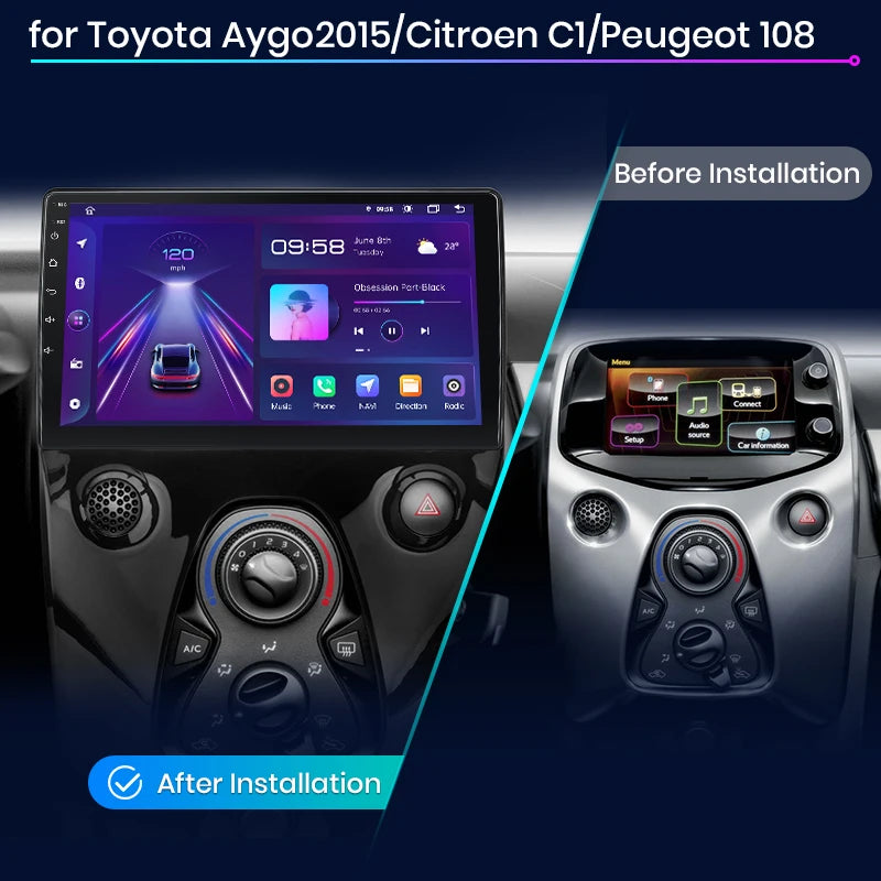 Toyota Aygo 2014 - 2021 9" Wireless Android Auto Carplay Radio RDS WIFI BT GPS 4G Car Multimedia AUTMPEGCIT3