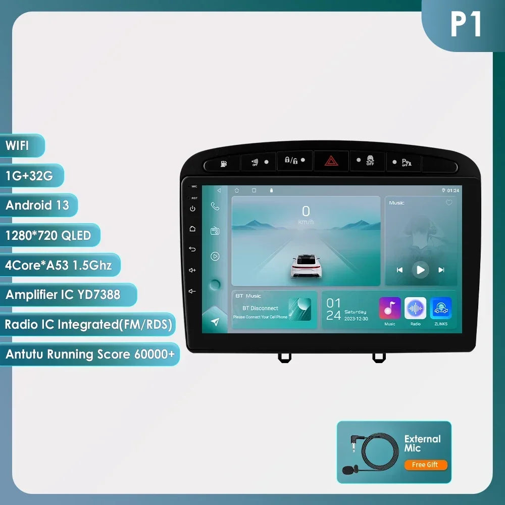Peugeot 308 308SW Peugeot 9" Android 14 Carplay Android auto wireless wifi bt gps 4g AUTMAJNZ