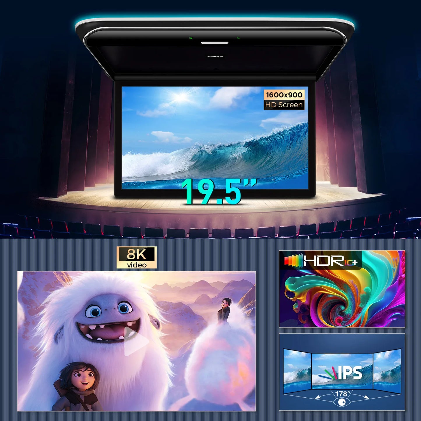 19.5" 8K Android Monitor da tetto schermo 8-core 2+32 IPS Angolo regolabile 170° con Screen Mirroring Lettore USB HD RCA CM195AS