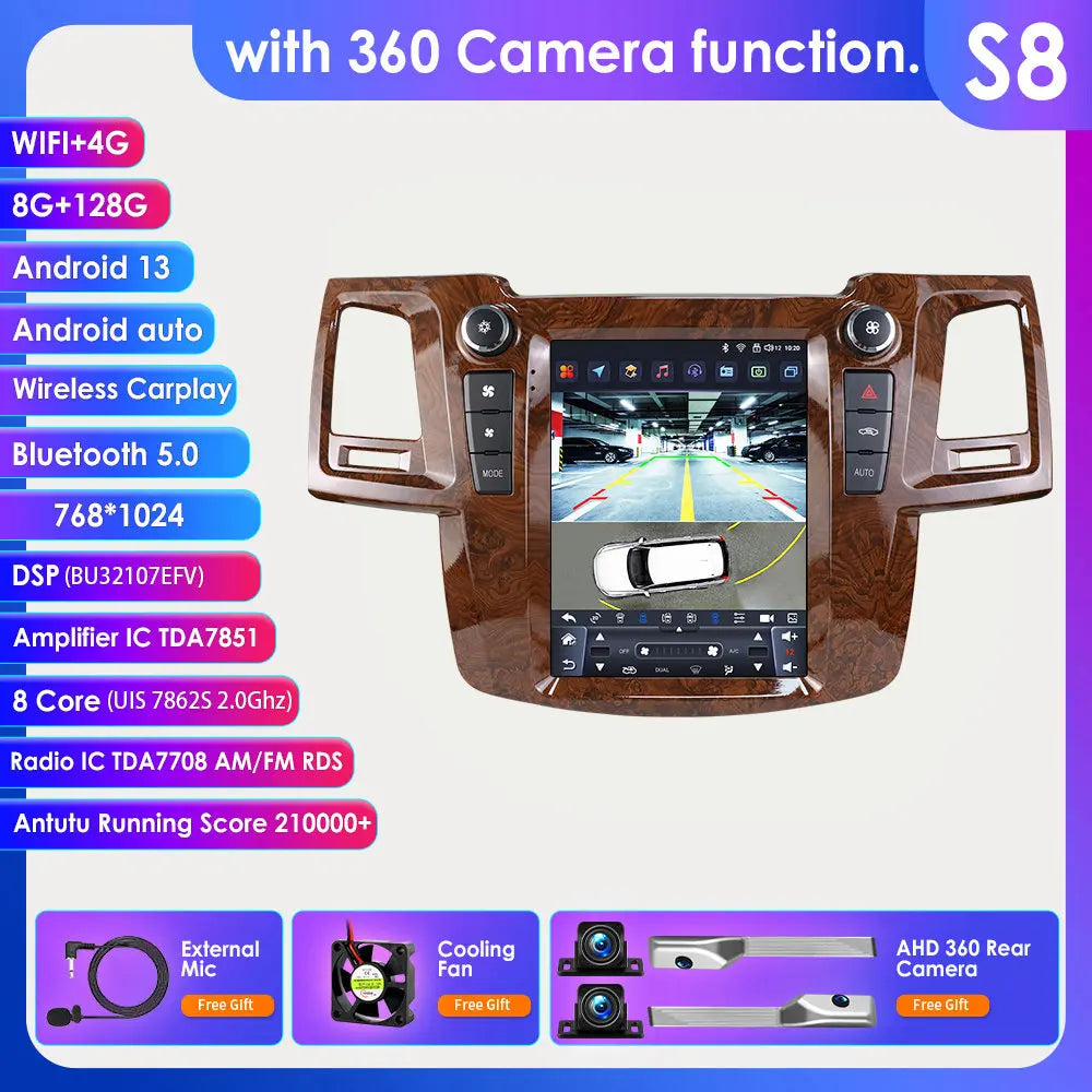 Toyota Fortuner Vigo Hilux 2005-2014 9,7" Android 14 Carplay Android auto wireless wifi bt gps 4g AUTMS2IR