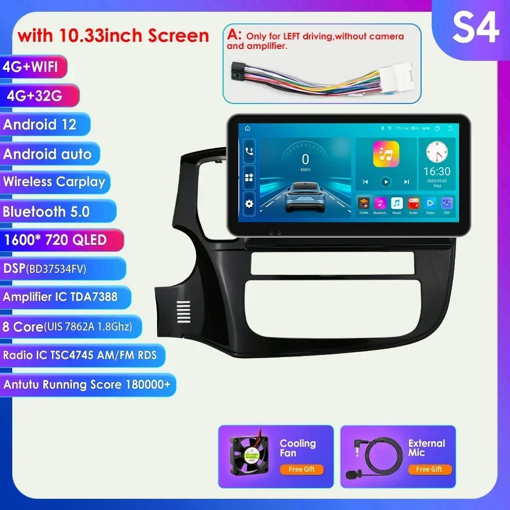 Mitsubishi Outlander 3 GF0W GG0W Xl 10,1" / 10,33" Android 14 Carplay Android auto wireless wifi bt gps 4g AUTMQMHH