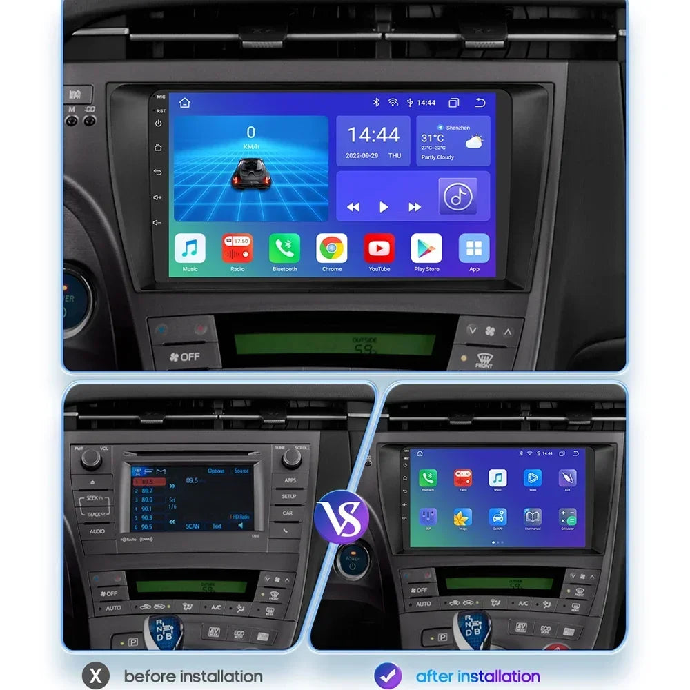 Toyota Prius XW30 2009-2015 9"Android 14 Carplay Android auto wireless wifi bt gps 4g RDS AUTMTAPY