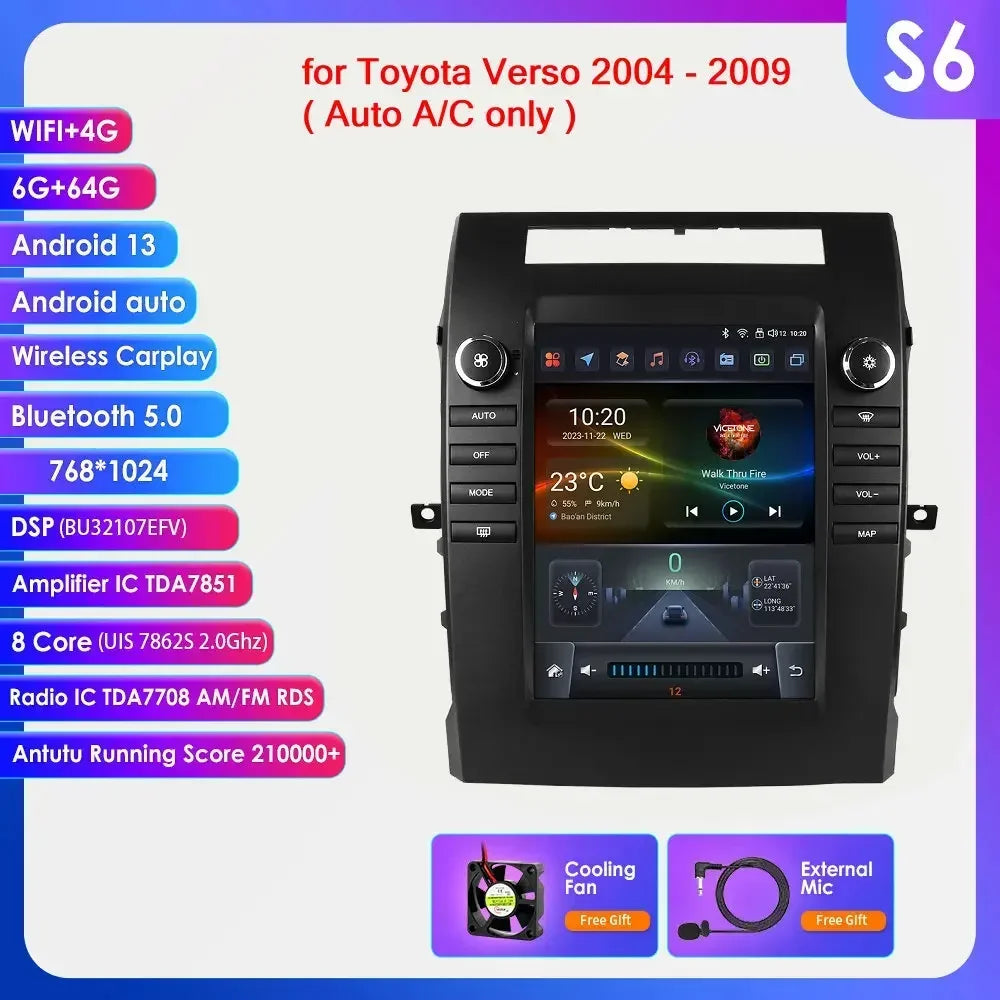 Toyota Verso 2004-2009 9,7" Android 14 Carplay Android auto wireless wifi bt gps 4g AUTMA88T