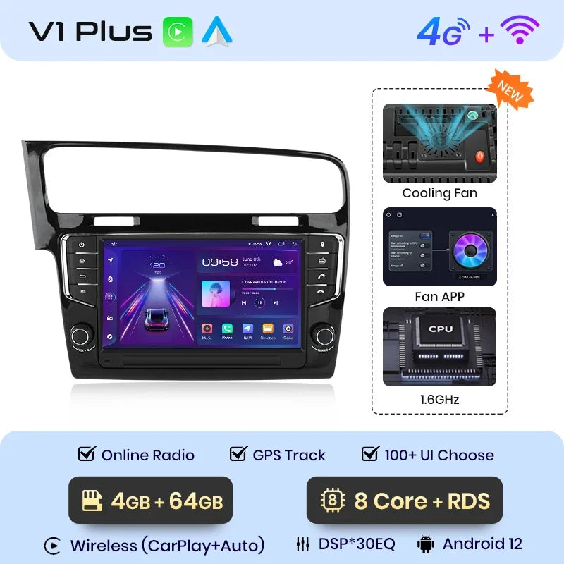 VW Golf 7 2013-2017 9" Wireless CarPlay Android Auto Radio RDS Multimedia GPS WIFI BT AUTMGVWL7