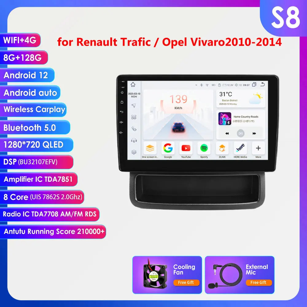 Renault Trafic Opel Vivaro 2010 - 2014 9" Android 14 Carplay Android auto wireless wifi bt gps 4g AUTMQFMG