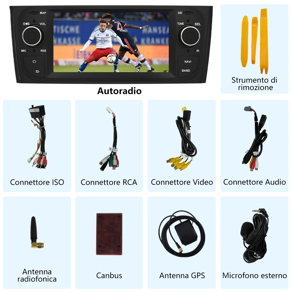 Fiat Grande Punto 2005-2012 6.2" Android 14 2/32 GB QUADCORE carplay android auto GPS SD USB BT WIFI SWC AUTMFITGP1