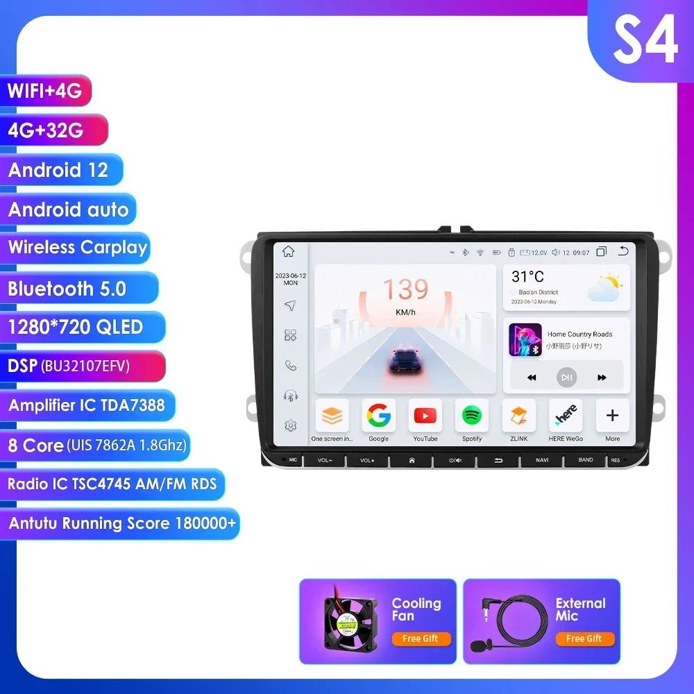 VW/Volkswagen/Golf/Passat/b7/b6/Skoda/Seat/Octavia/Polo/Tiguan 9" Android 14 Carplay Android auto wireless wifi bt gps 4g AUTMZN4F