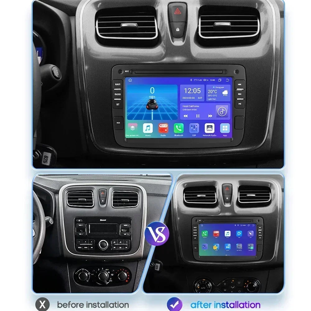 Dacia Logan Dokker Duster Sandero Lodgy Renault Captur 2011-2017 7" Android 14 Carplay Android auto wireless wifi bt gps 4g AUTMSQF6