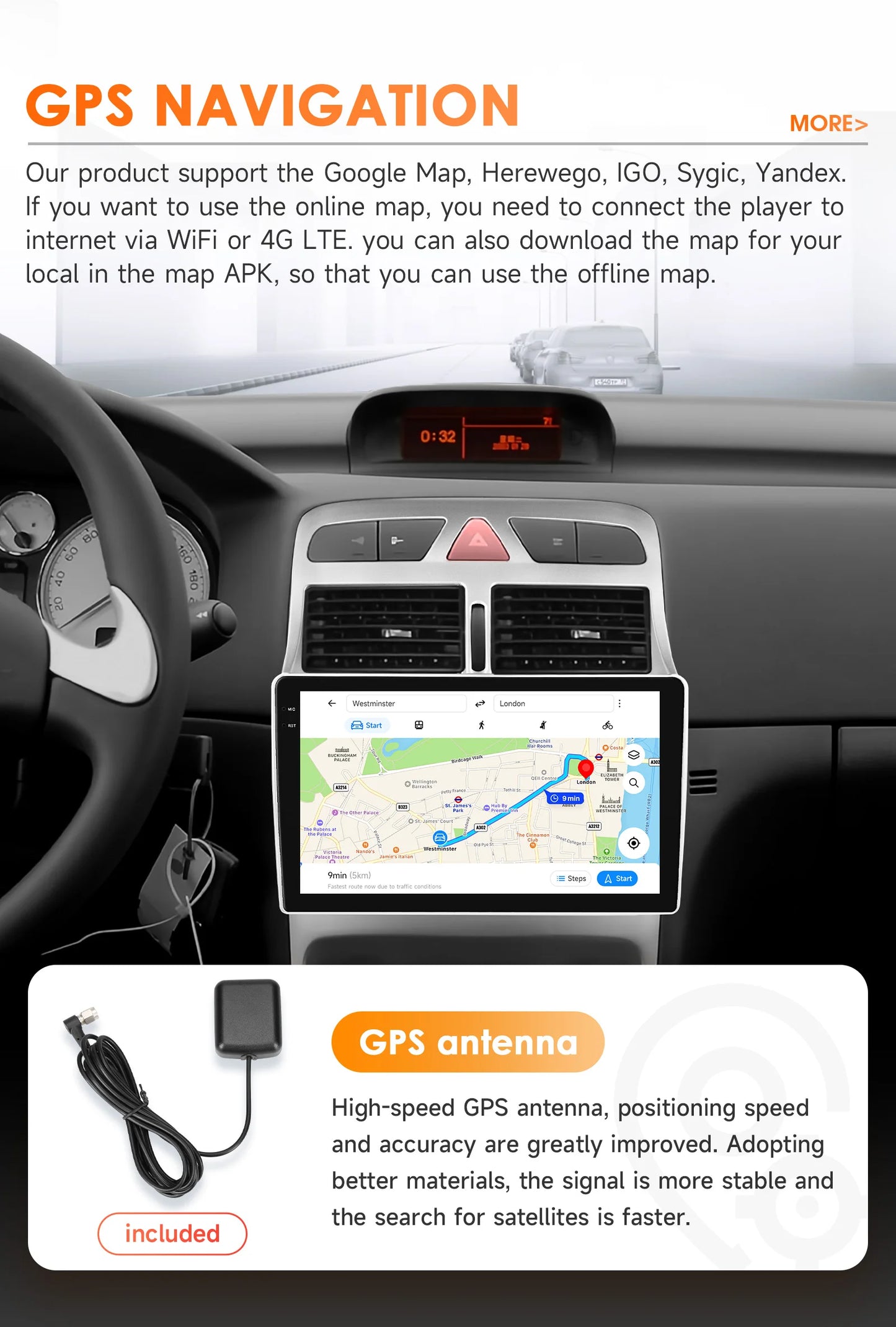 Peugeot 307 SW 307CC 307SW 2002 - 2013 9" Android 14 Carplay Android auto wireless wifi bt gps 4g AUTMRUTY
