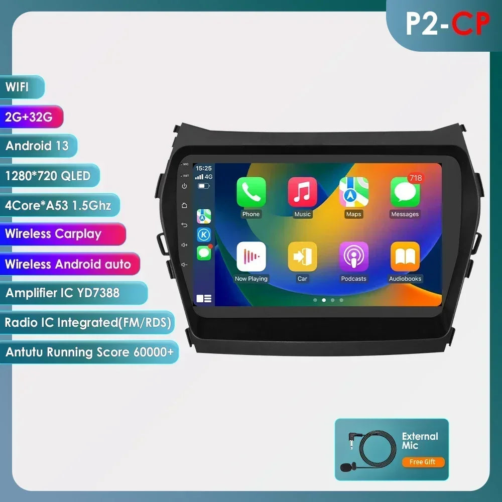 Hyundai Santa Fe 3 2013-2017 IX45 9" / 10,33" Android 14 Carplay Android auto wireless wifi bt gps 4g AUTM1AC6