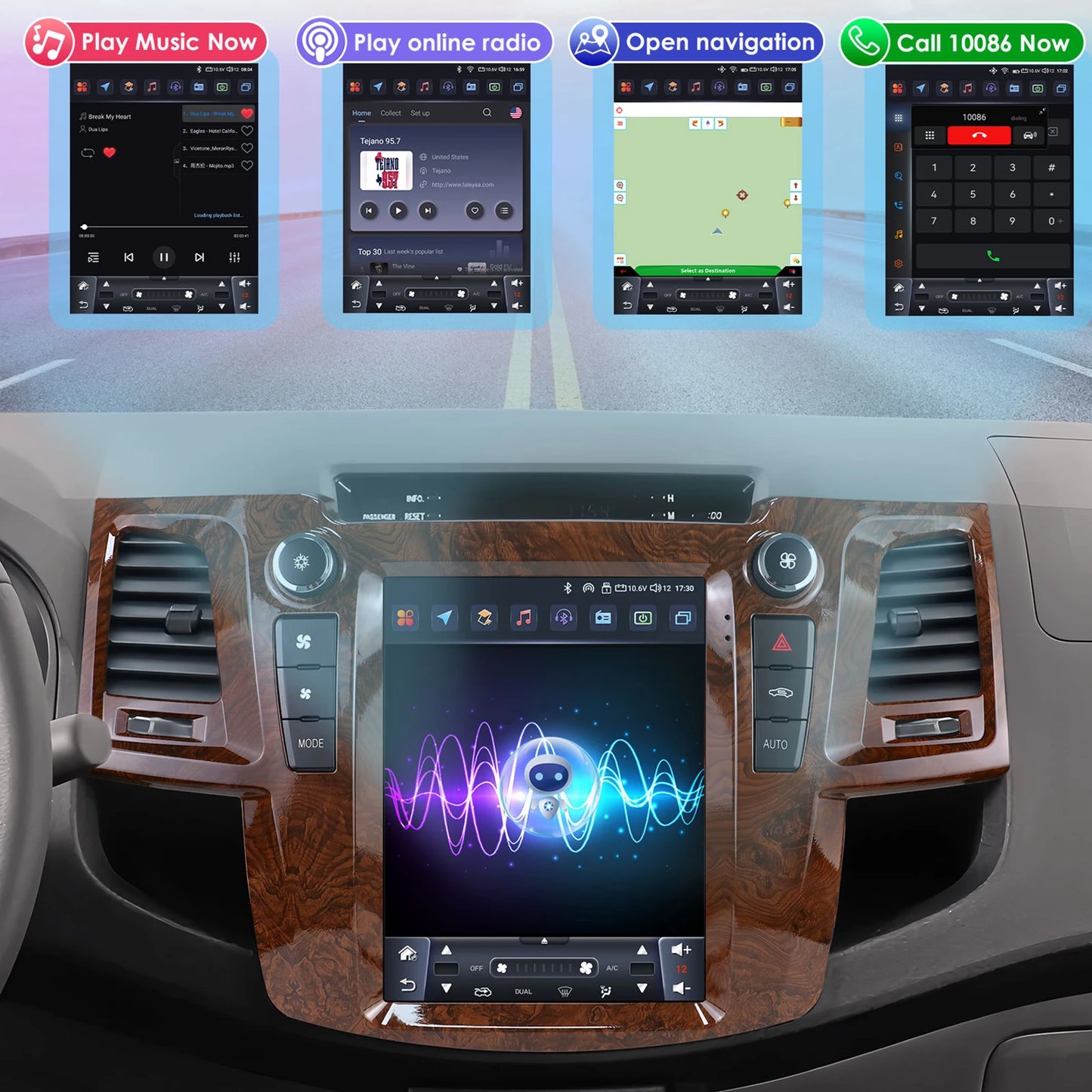 Toyota Fortuner Vigo Hilux 2005-2014 9,7" Android 14 Carplay Android auto wireless wifi bt gps 4g AUTMS2IR