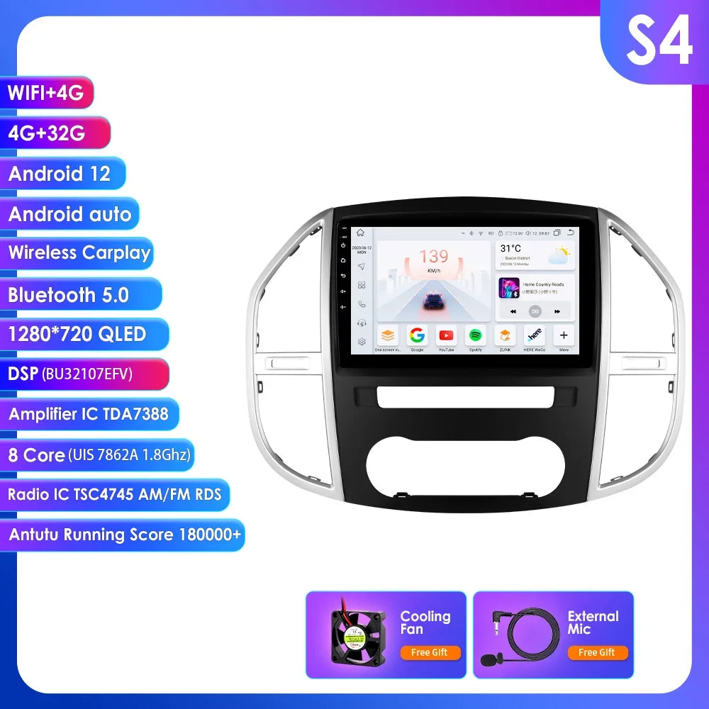 Mercedes Benz Vito W447 2014 - 2021 9" /10,33" Android 14 Carplay Android auto wireless wifi bt gps 4g AUTMCTCJ