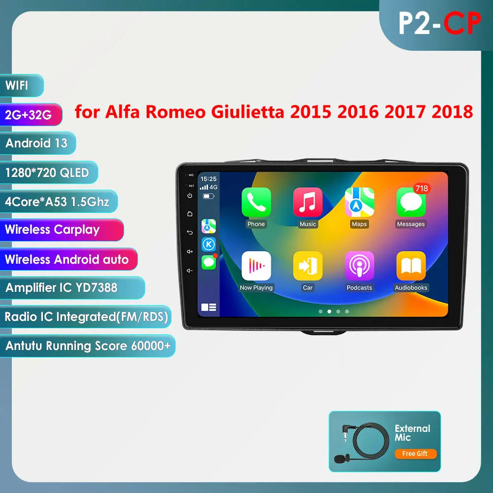 Alfa Romeo Giulietta 2010-2018 9" Android 14 Carplay Android auto wireless wifi bt gps 4g AUTMPK52