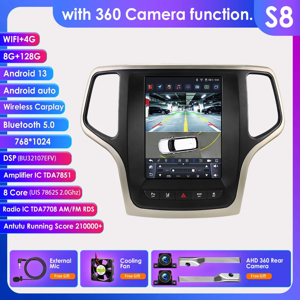 Jeep Grand Cherokee 2014-2022 9.7'' Android13 Carplay Android auto wireless Radio RDS WIFI BT GPS USB 4G AUTMJPGC2
