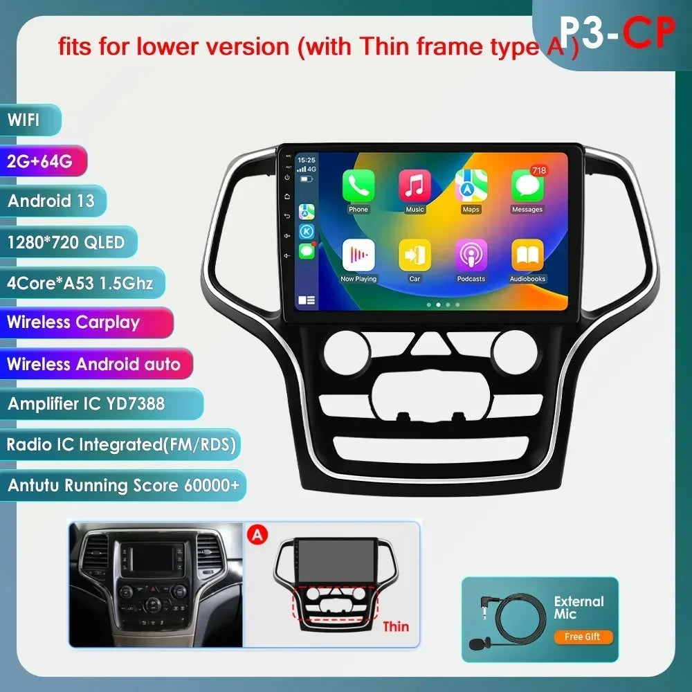 Jeep Grand Cherokee WK2 2014-2022 9" Android 14 Carplay Android auto wireless wifi bt gps 4g AUTMFH0Y