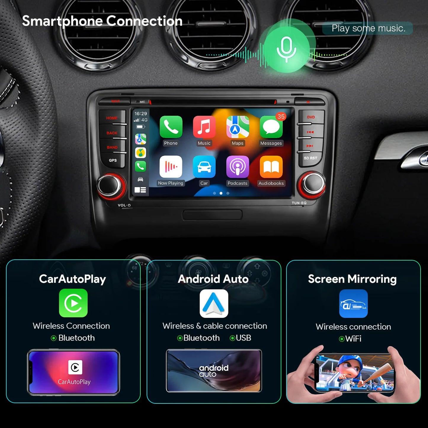Audi TT MK2 8J 2006-2012 7" Android 13 Car Radio Car Multimedia DVD Player Built-in DSP CarPlay Android Auto 4G 4+64G IA72ATTS