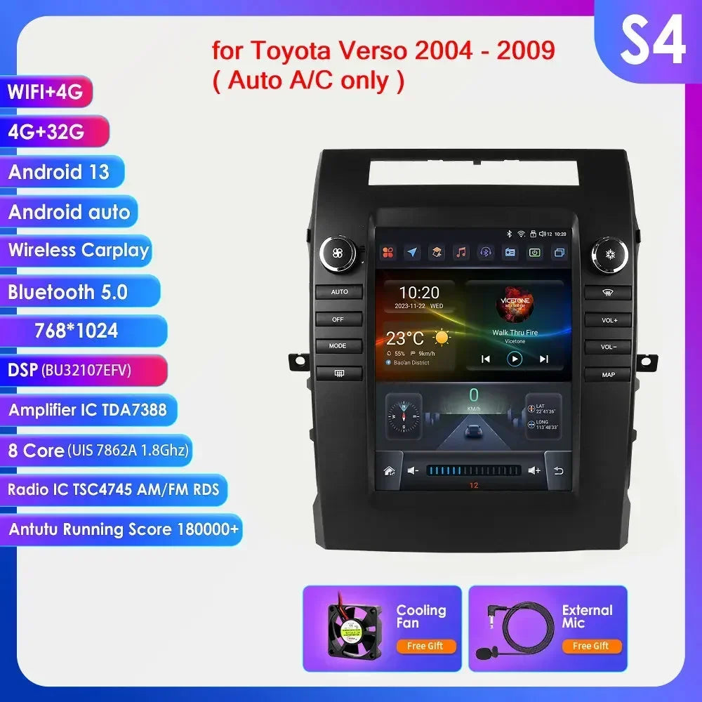 Toyota Verso 2004-2009 9,7" Android 14 Carplay Android auto wireless wifi bt gps 4g AUTMA88T