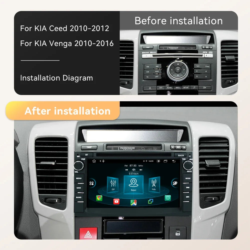 Kia Ceed 2010 -2012 Venga Android 7" Android 14 Carplay Android auto wireless wifi bt gps 4g AUTM9N0X