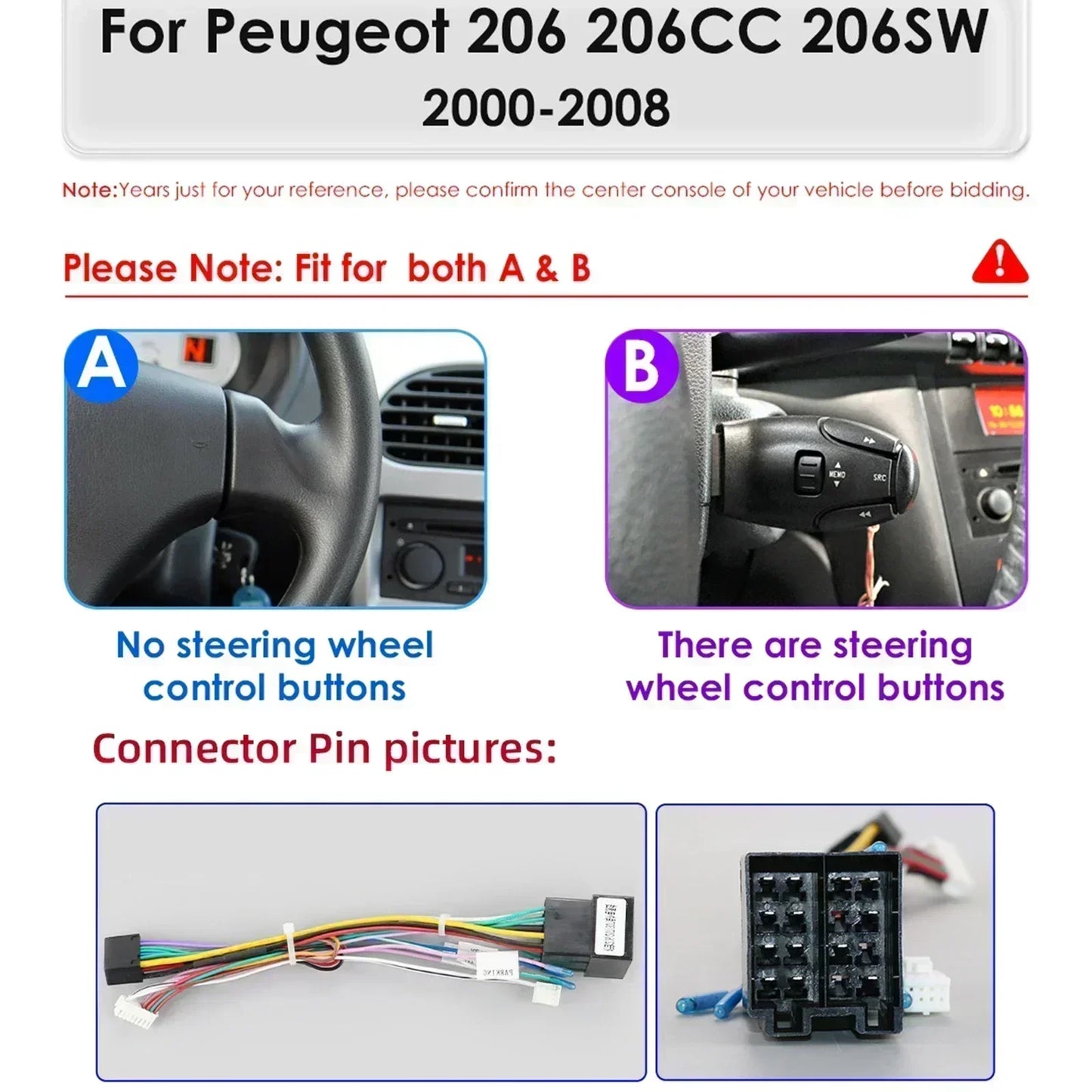 Peugeot 206 206CC 206SW 2000-2008 9" Android 14 Carplay Android auto wireless wifi bt gps 4g AUTM9GQB