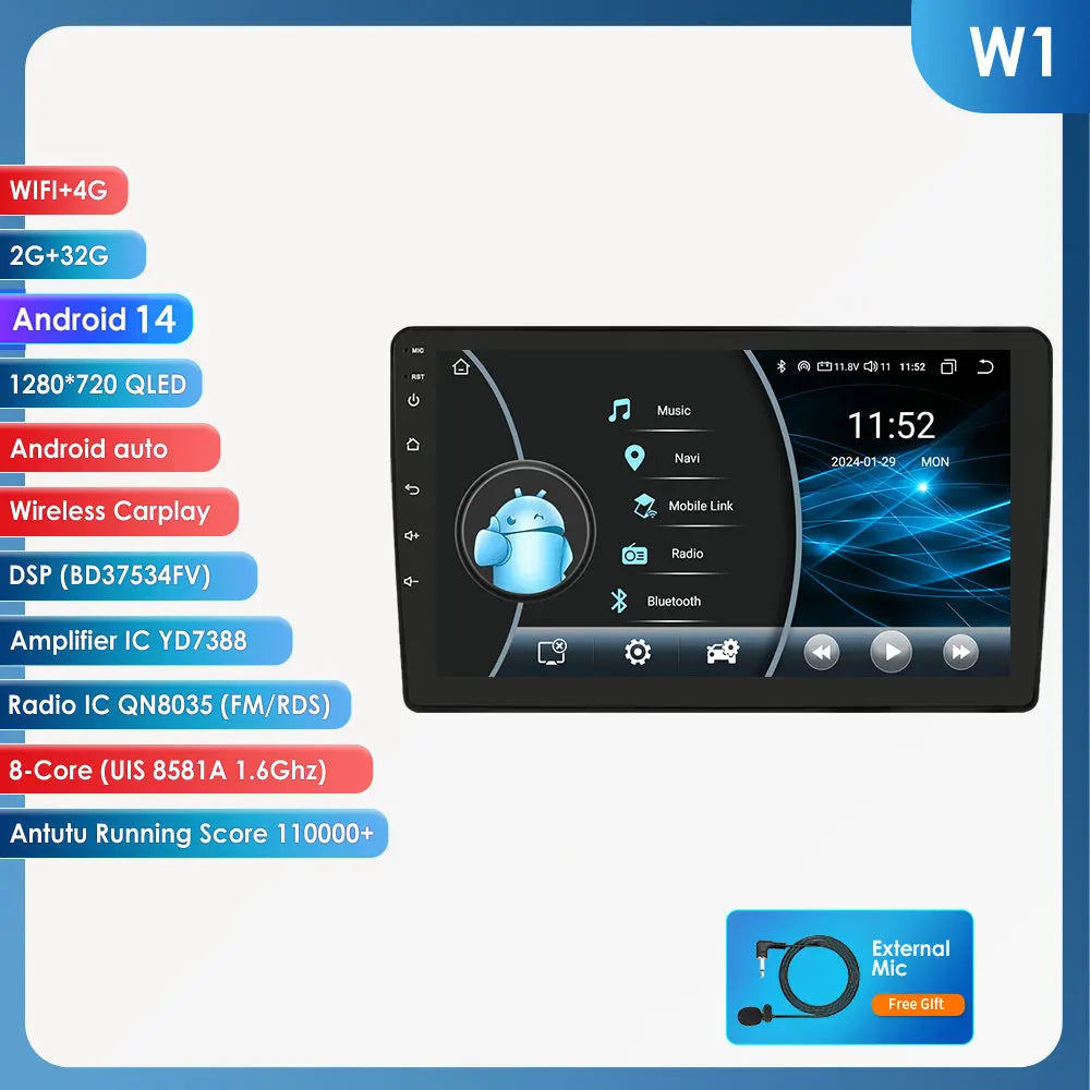 Audi A4 2000-2009 S4 B6 B7 RS4 Seat Exeo 9" Android 14 Carplay Android auto wireless wifi bt gps 4g AUTMPZ5Q