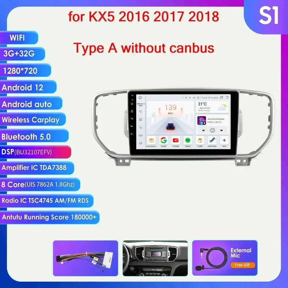 KIA Sportage 4 2016 -2021 9" Android 14 Carplay Android auto wireless wifi bt gps 4g AUTMO3SQ