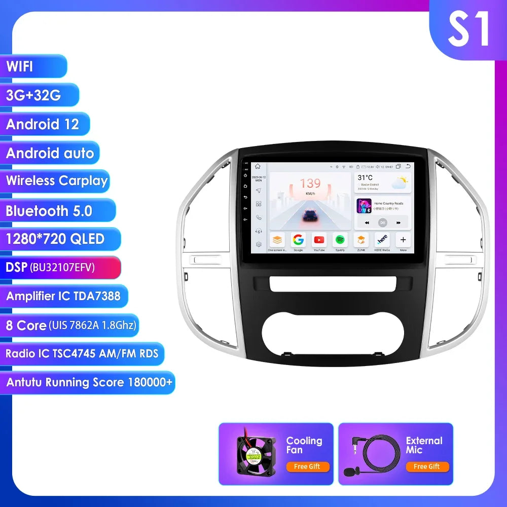 Mercedes Benz Vito W447 2014 - 2021 9" /10,33" Android 14 Carplay Android auto wireless wifi bt gps 4g AUTMCTCJ