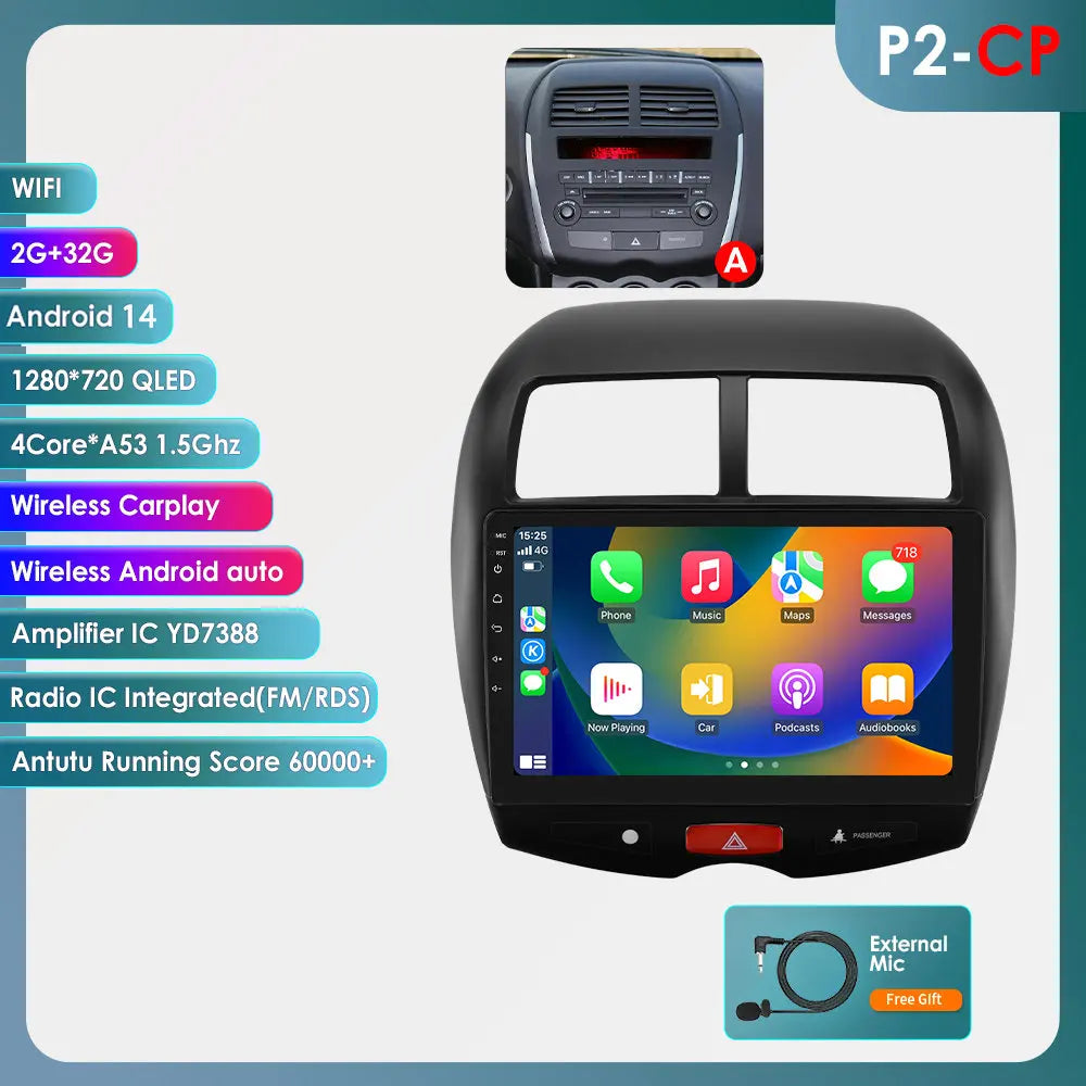 Mitsubishi ASX 1 2010 - 2018 9"Android 14 Carplay Android auto wireless wifi bt gps 4g RDS AUTMMTBSX